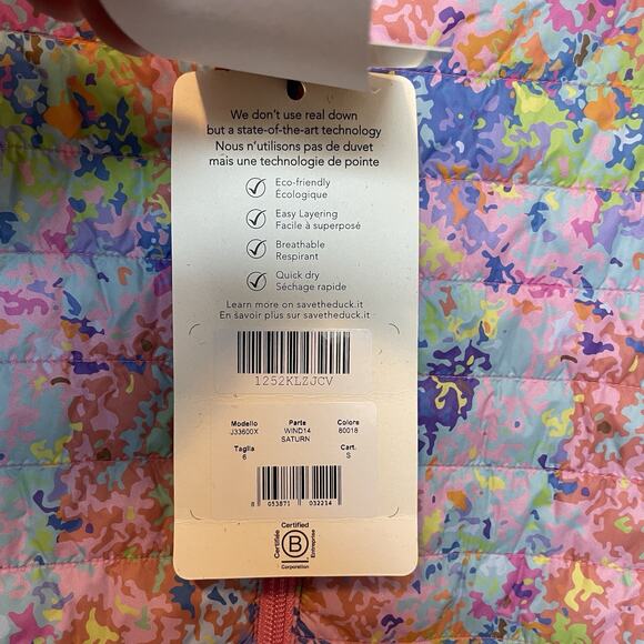 NWT Save The Duck Reversible Puffer Jacket Coat Size 6 Pink Multicolor Abstract - Picture 11 of 15